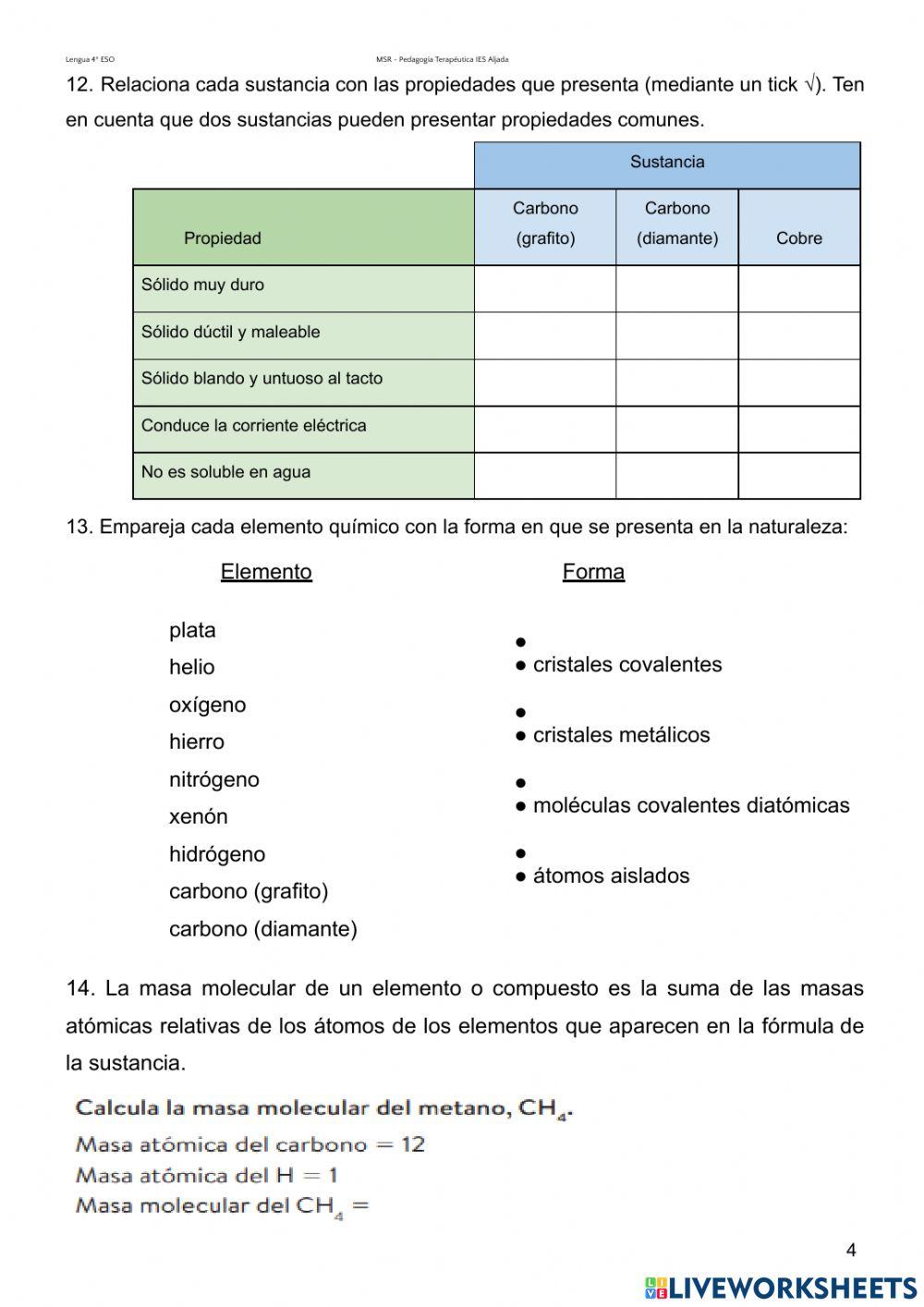 Examen Elementos y compuestos