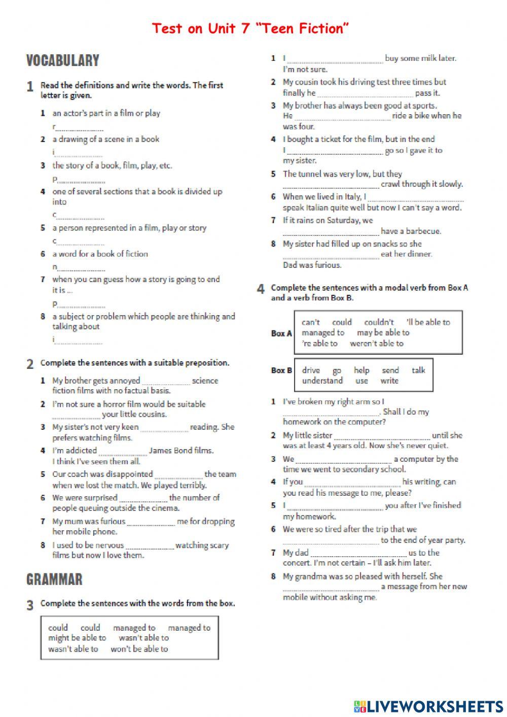 Test 6 on topic Teen Fiction