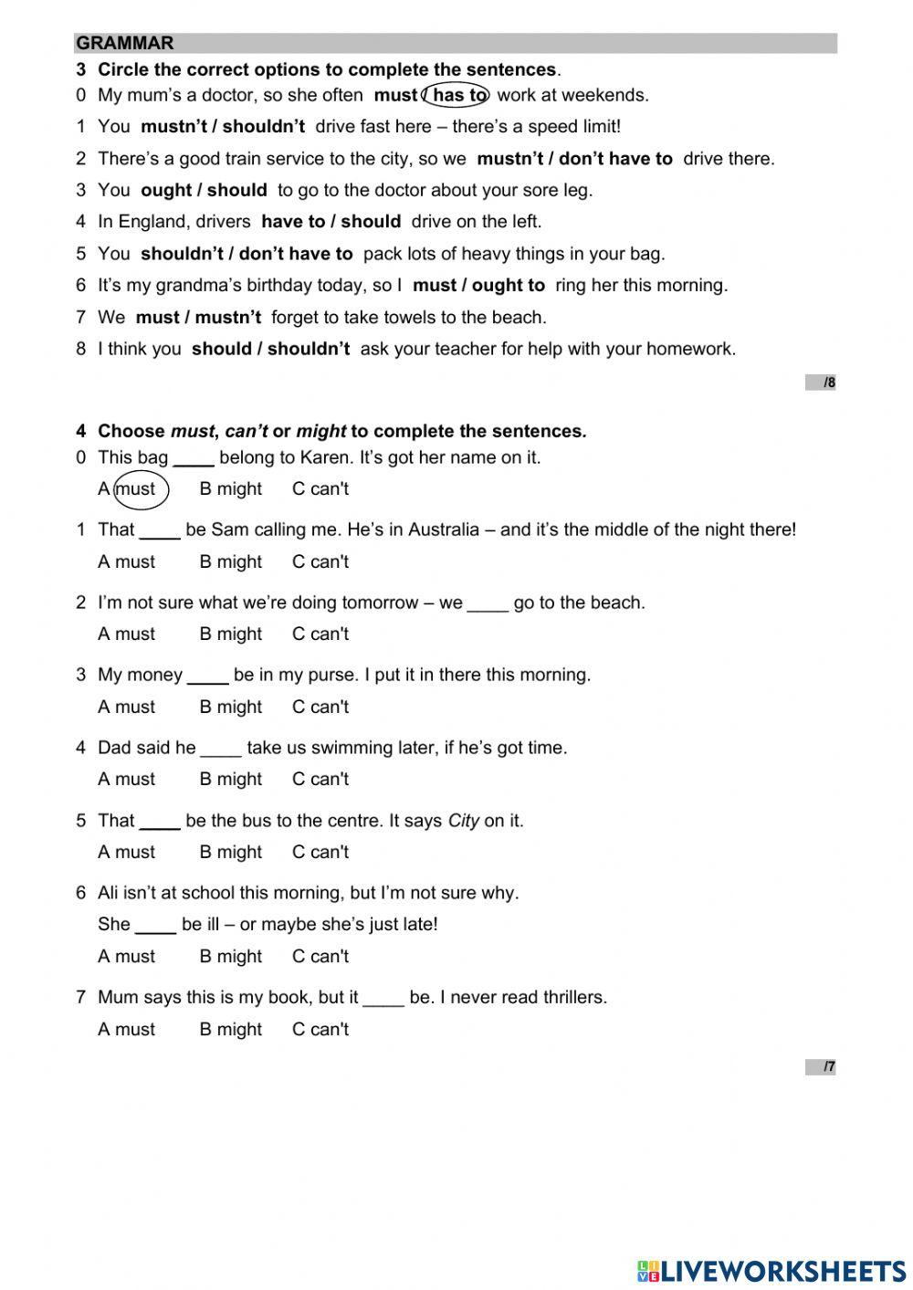 WW 3 Unit 6 language test