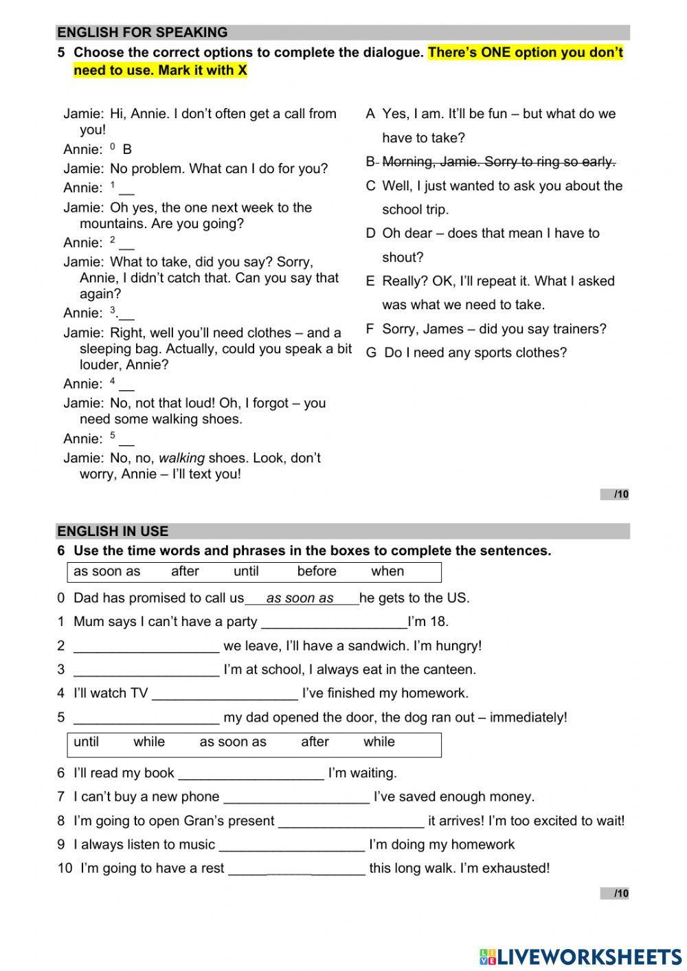 WW 3 Unit 6 language test