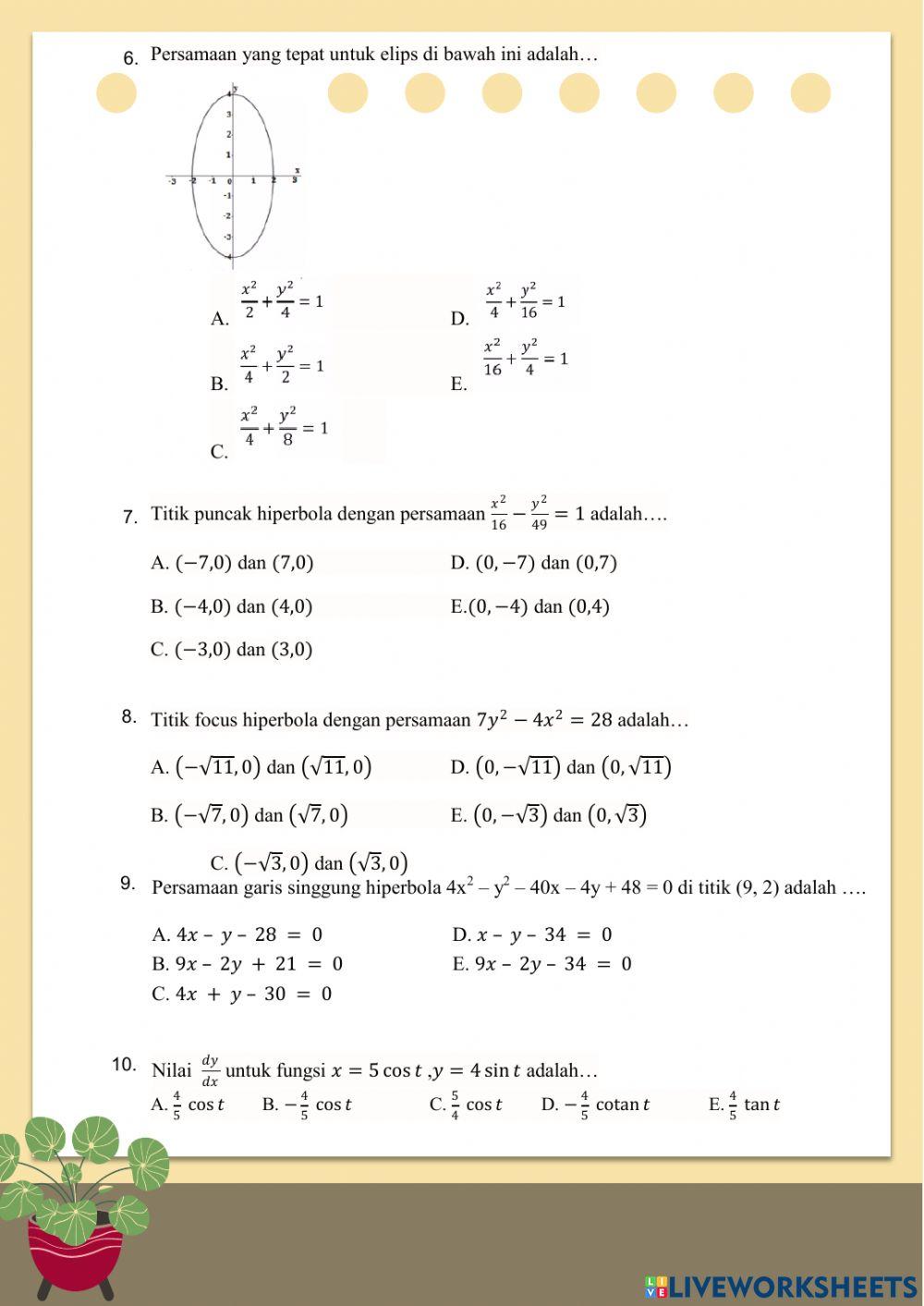 LKS INTERAKTIF IRISAN KERUCUT DAN PERSAMAAN PARAMETRIK MATEMATIKA PEMINATAN KELAS 11