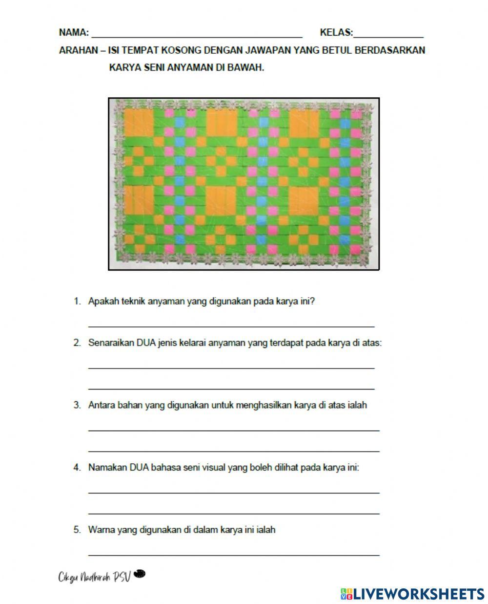 Lembaran kerja anyaman (soalan struktur)