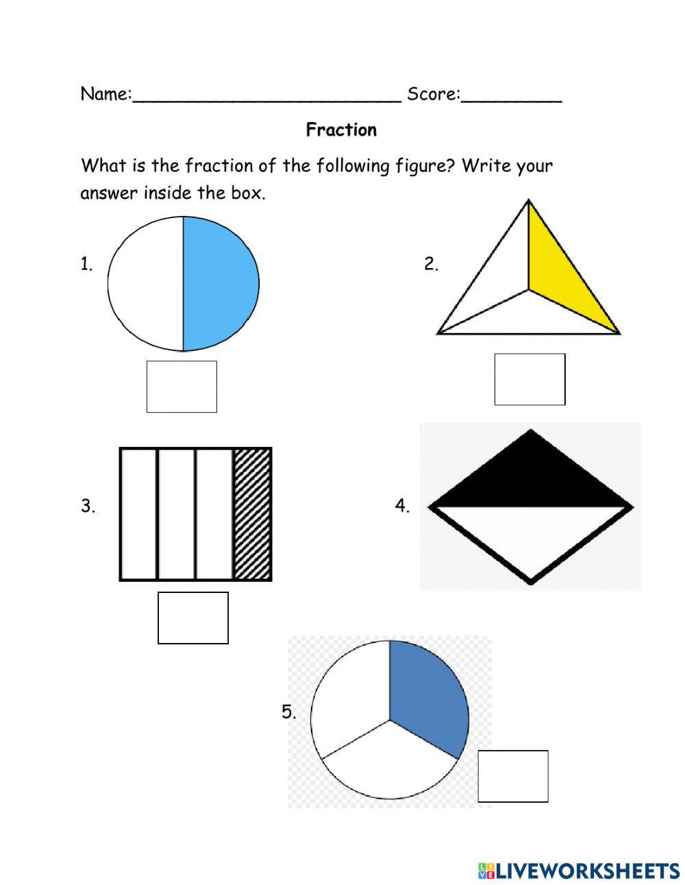 Fraction 1-2, 1-3 and 1-4 kindergarten worksheet