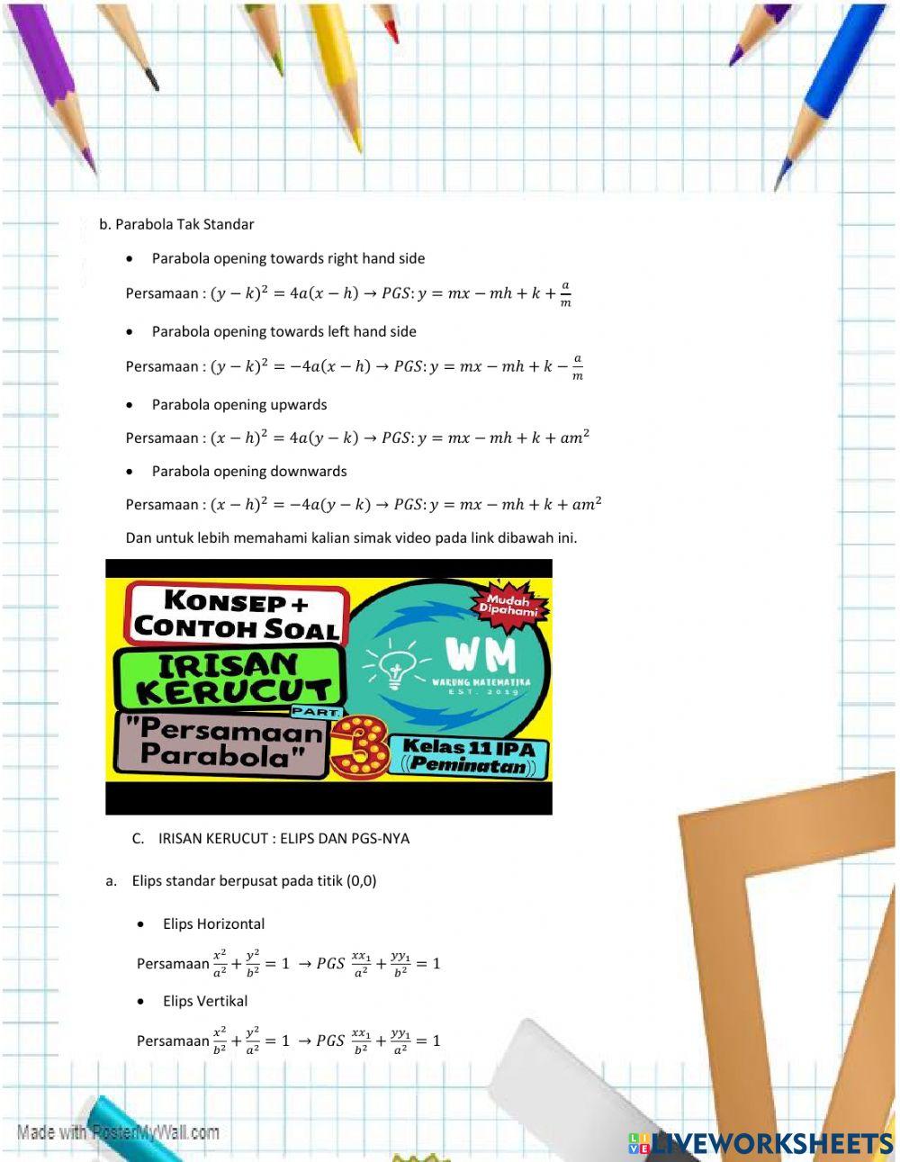 Lkpd irisan kerucut dan persamaan parametrik