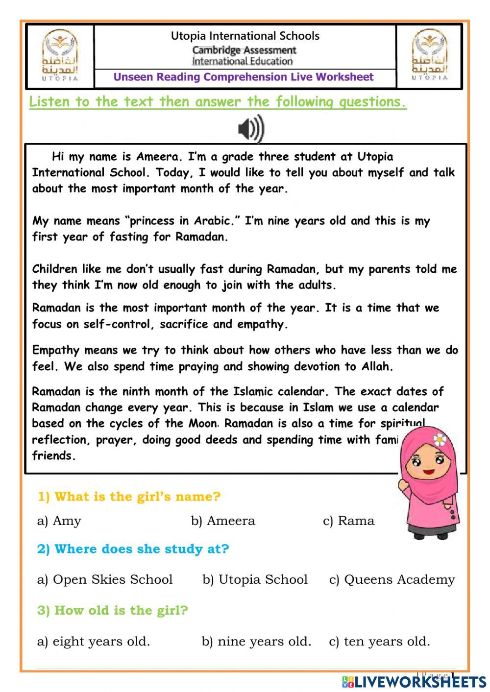 Ramadan Worksheet