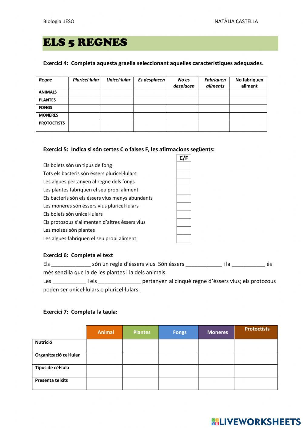 Classificaició essers vius i regnes
