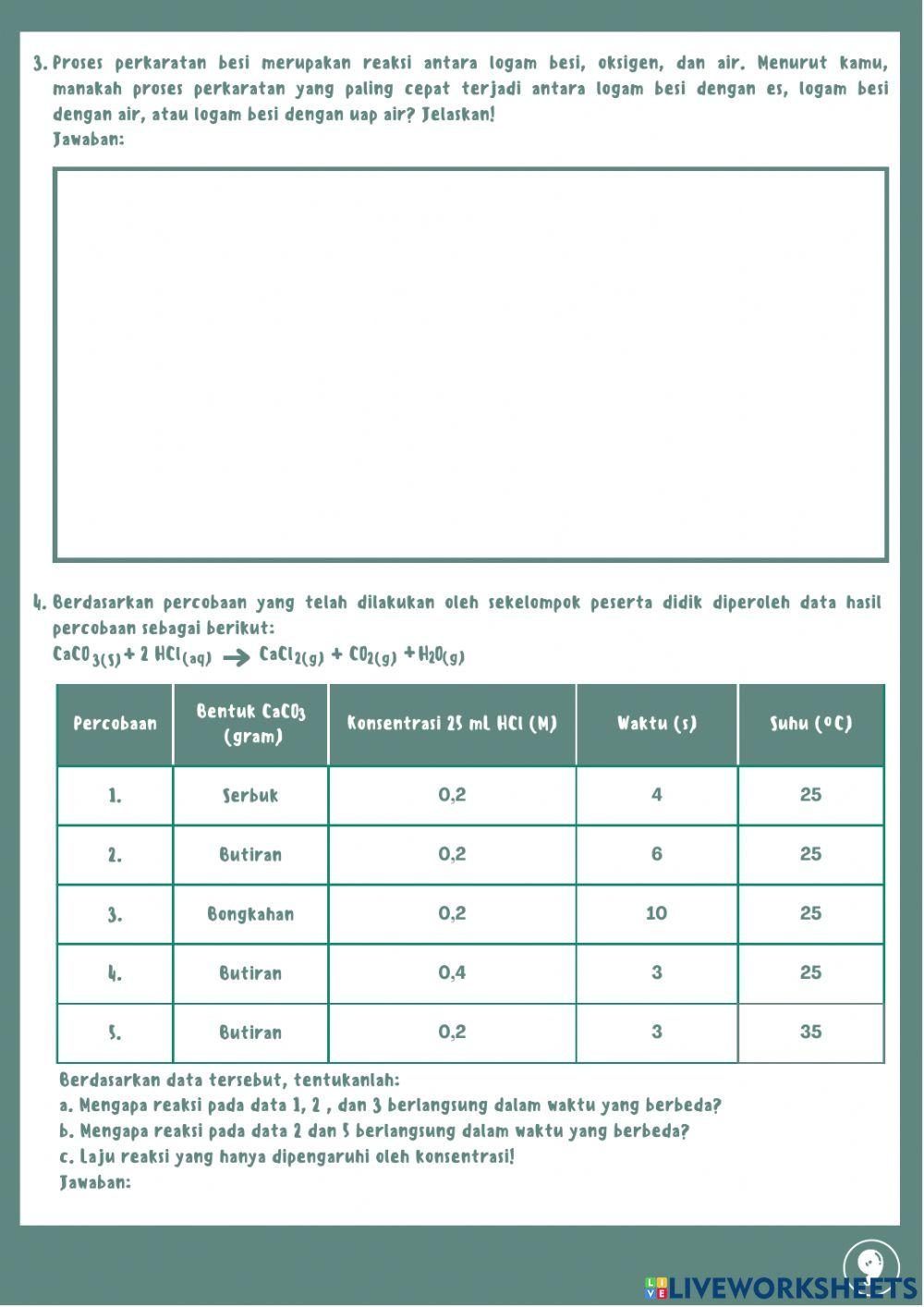 E-LKPD Laju Reaksi : Konsep Laju Reaksi dan Teori Tumbukan II