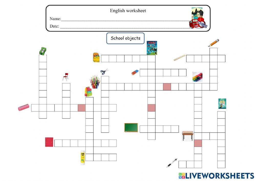 2329255 School objects crossword Mónica Farinha