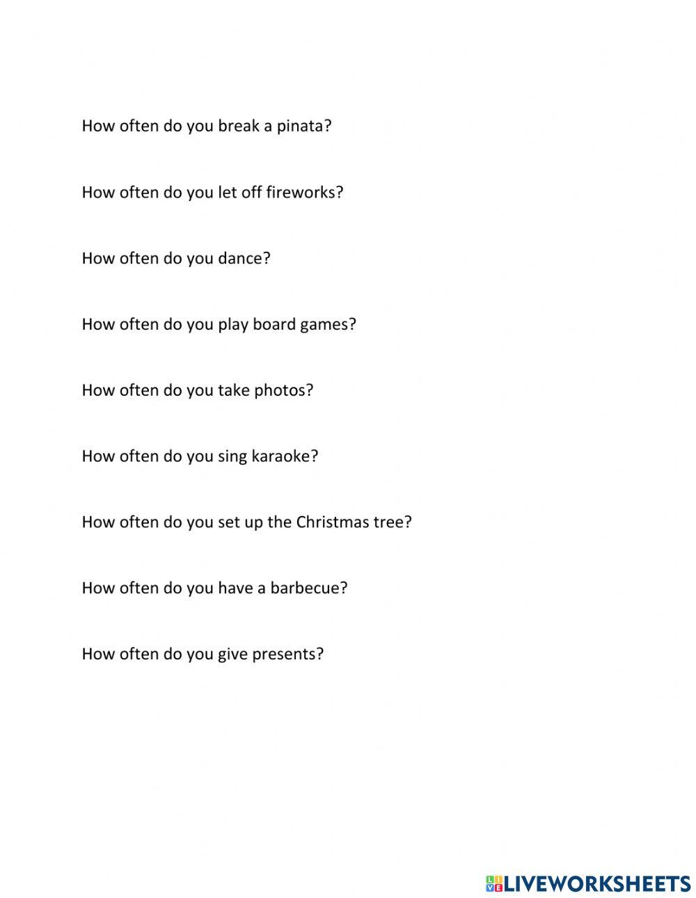 Christmas adverbs of frequency