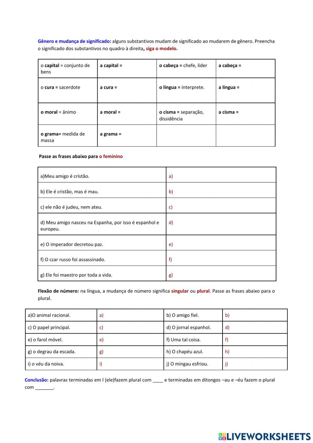 Substantivos e artigos