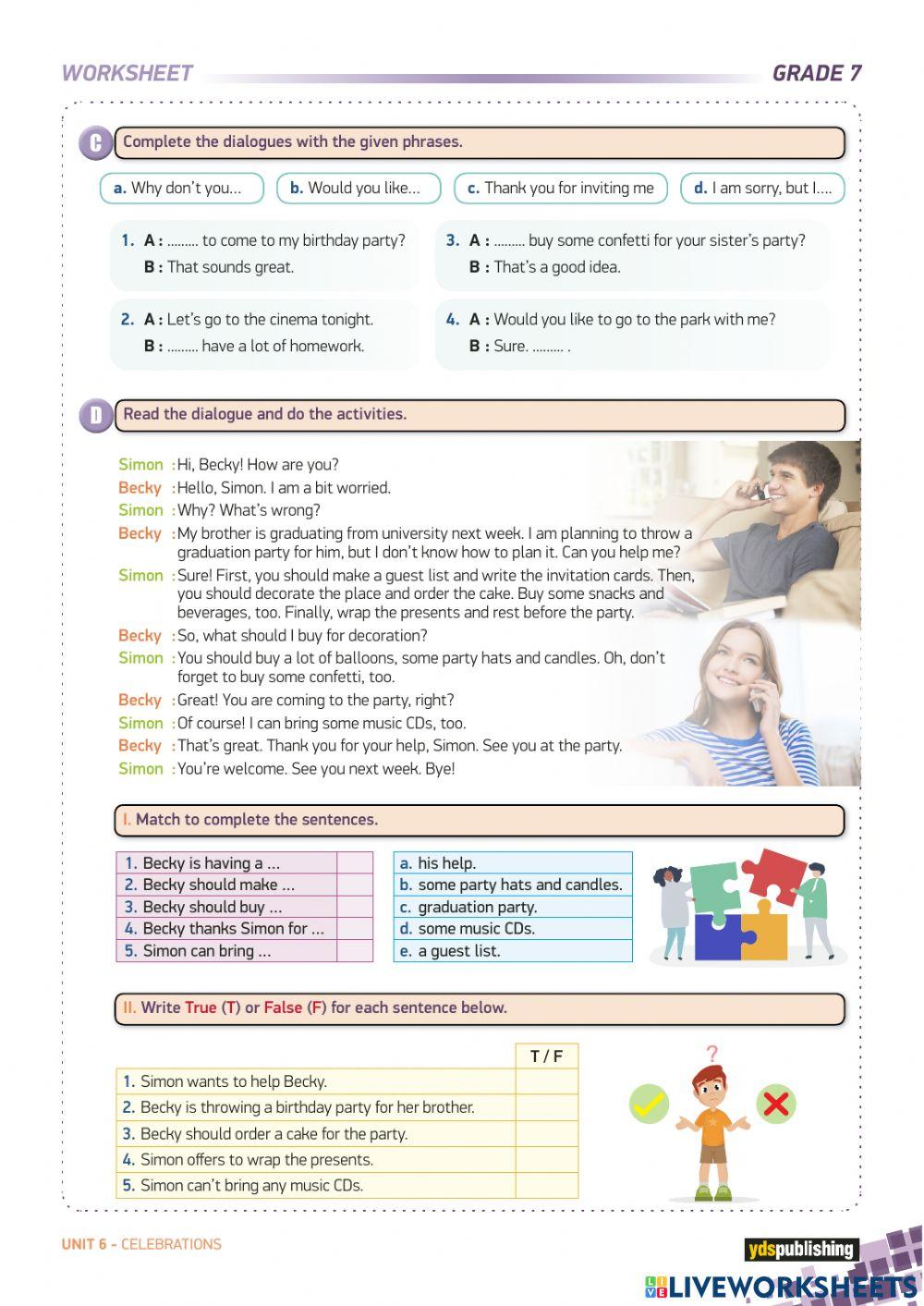 Unit 6- celebration homework