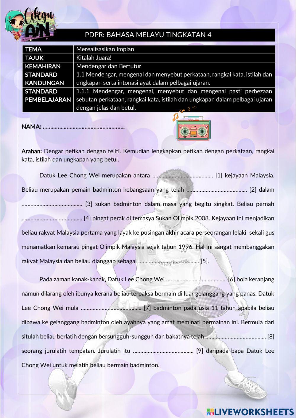 22032022 LATIHAN PDPR TINGKATAN 4 KEMAHIRAN MENDENGAR - BERTUTUR