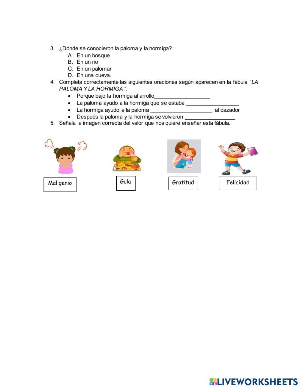 GUIA DE COMPRENSIÓN DE LECTURA LA FÁBULA 