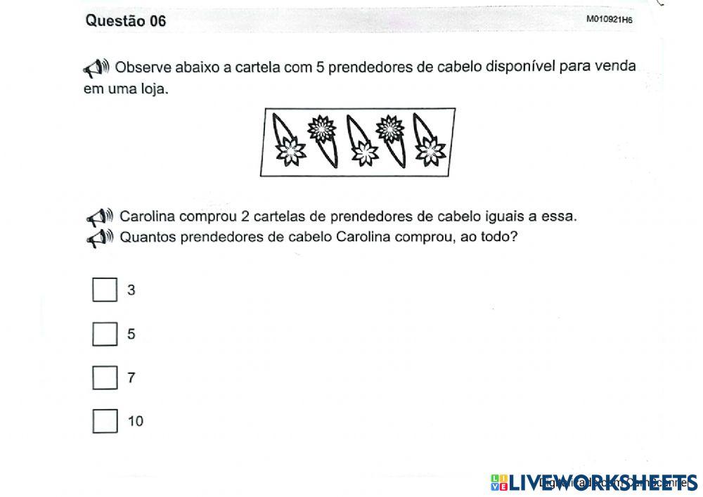 Prova avaliar de matemática 2 ano