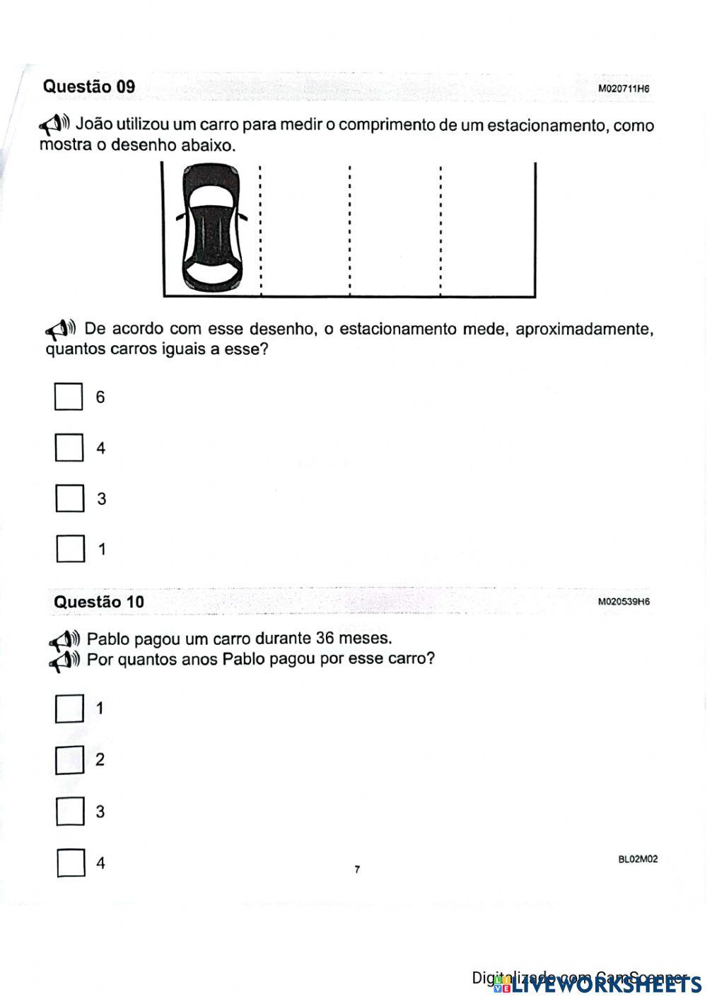 Prova avaliar de matemática 2 ano