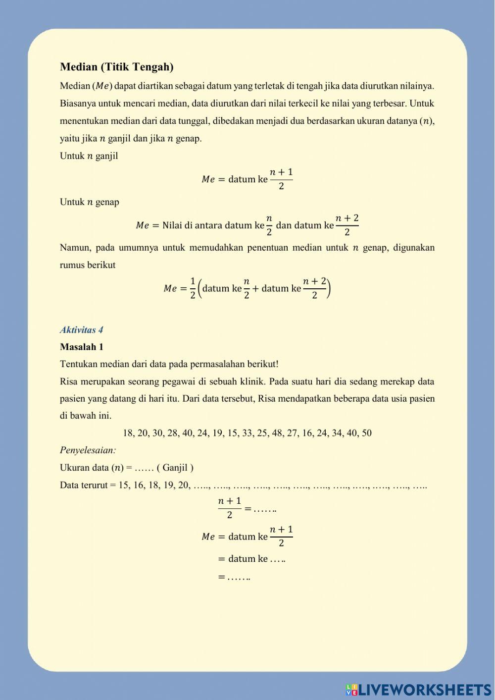 LKPD Jenis Data & Pemusatan Data Tunggal
