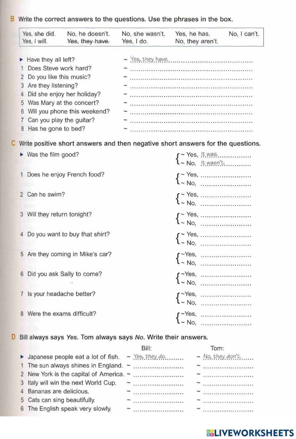 Basic Grammar-37 Short answers