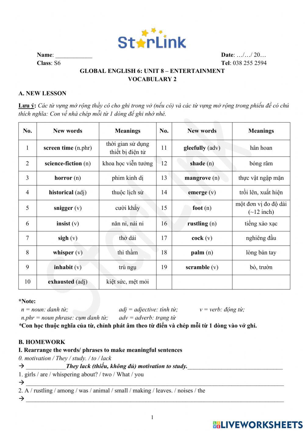 Foreign Teacher-S6-WEEK 30-U8-VOCAB 2