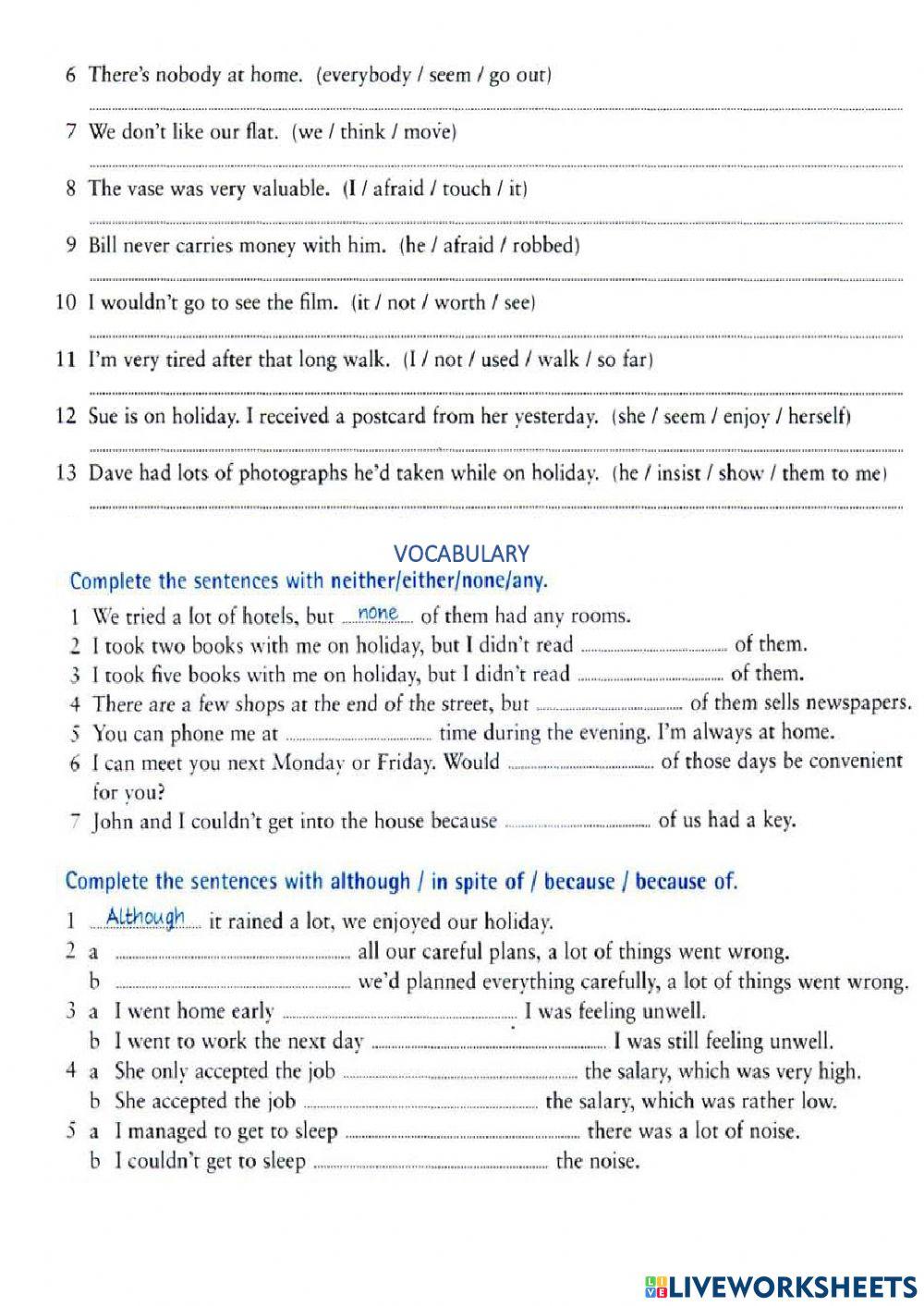 Gerund infinitive connecting words