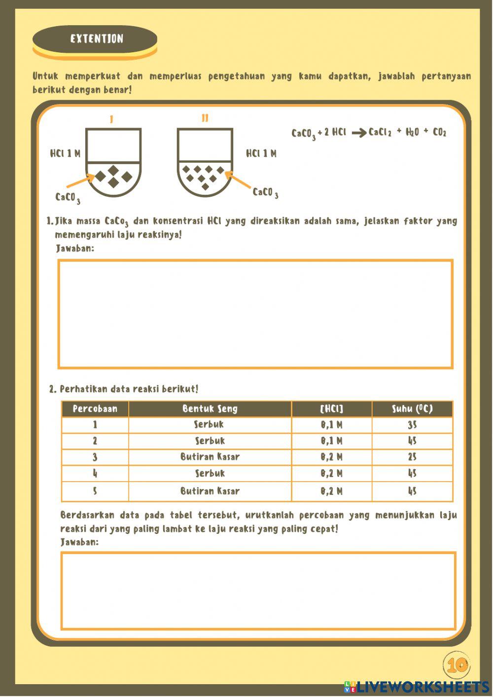 KC E-LKPD Laju Reaksi : Faktor-Faktor yang Mempengaruhi Laju Reaksi II