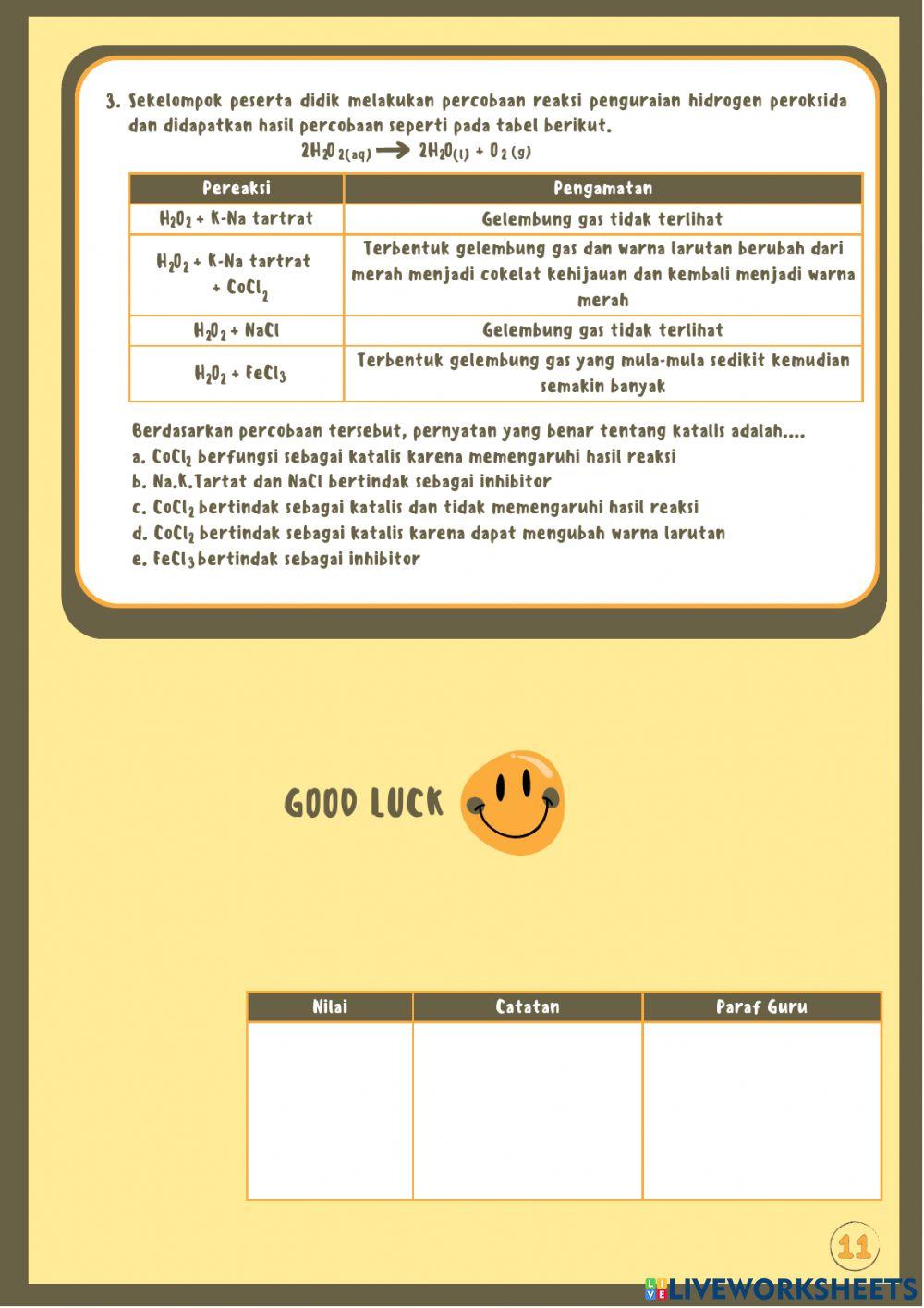 KC E-LKPD Laju Reaksi : Faktor-Faktor yang Mempengaruhi Laju Reaksi II