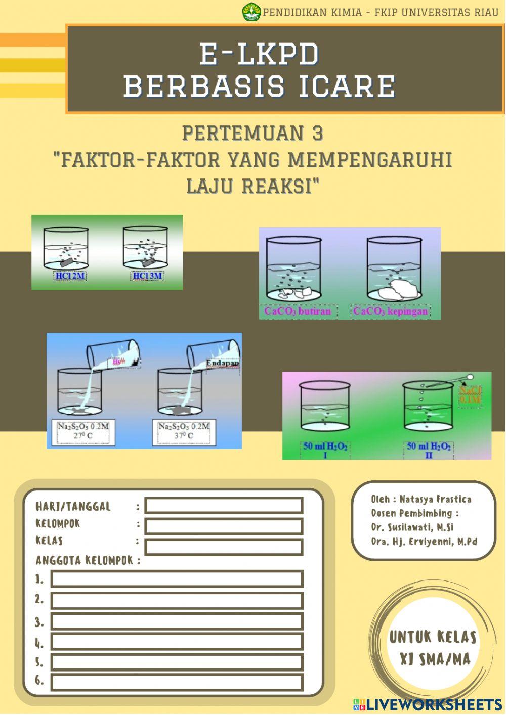 KC E-LKPD Laju Reaksi : Faktor-Faktor yang Mempengaruhi Laju Reaksi I