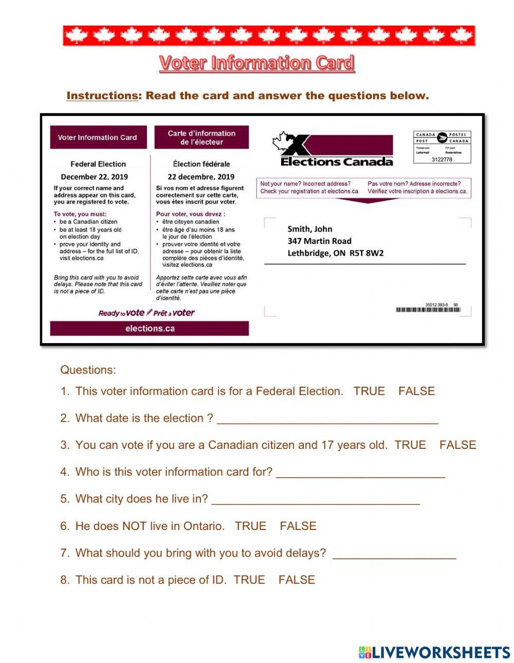 Citizenship Voter Information Card Short