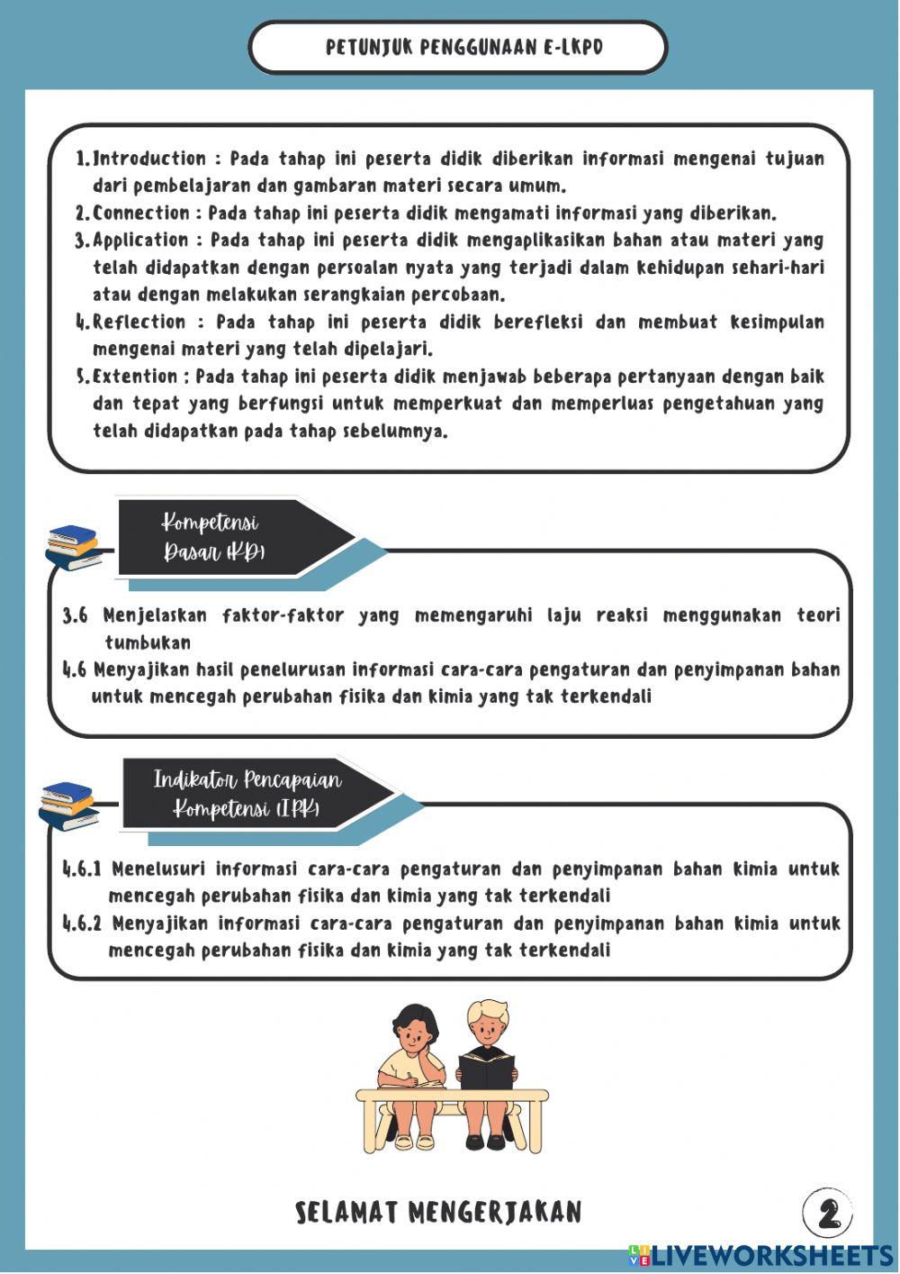 KC E-LKPD Laju Reaksi : Cara-Cara Pengaturan dan Penyimpanan Bahan Kimia untuk Mencegah Perubahan Fisika dan Kimia yang Tak Terkendali I