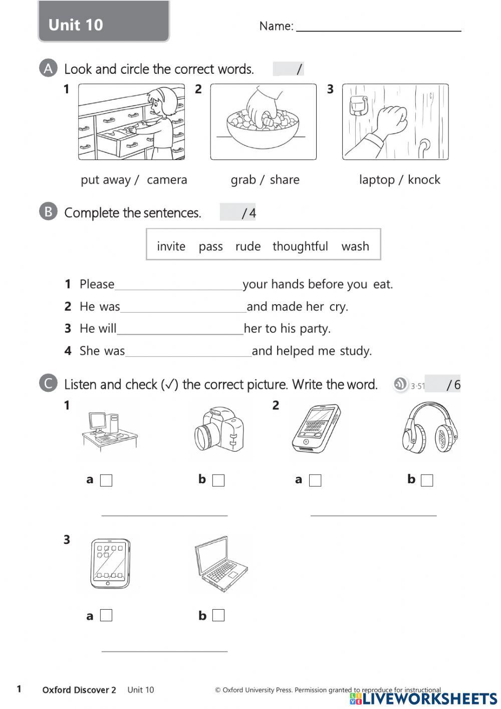Oxford Discover 2 Unit 10 test
