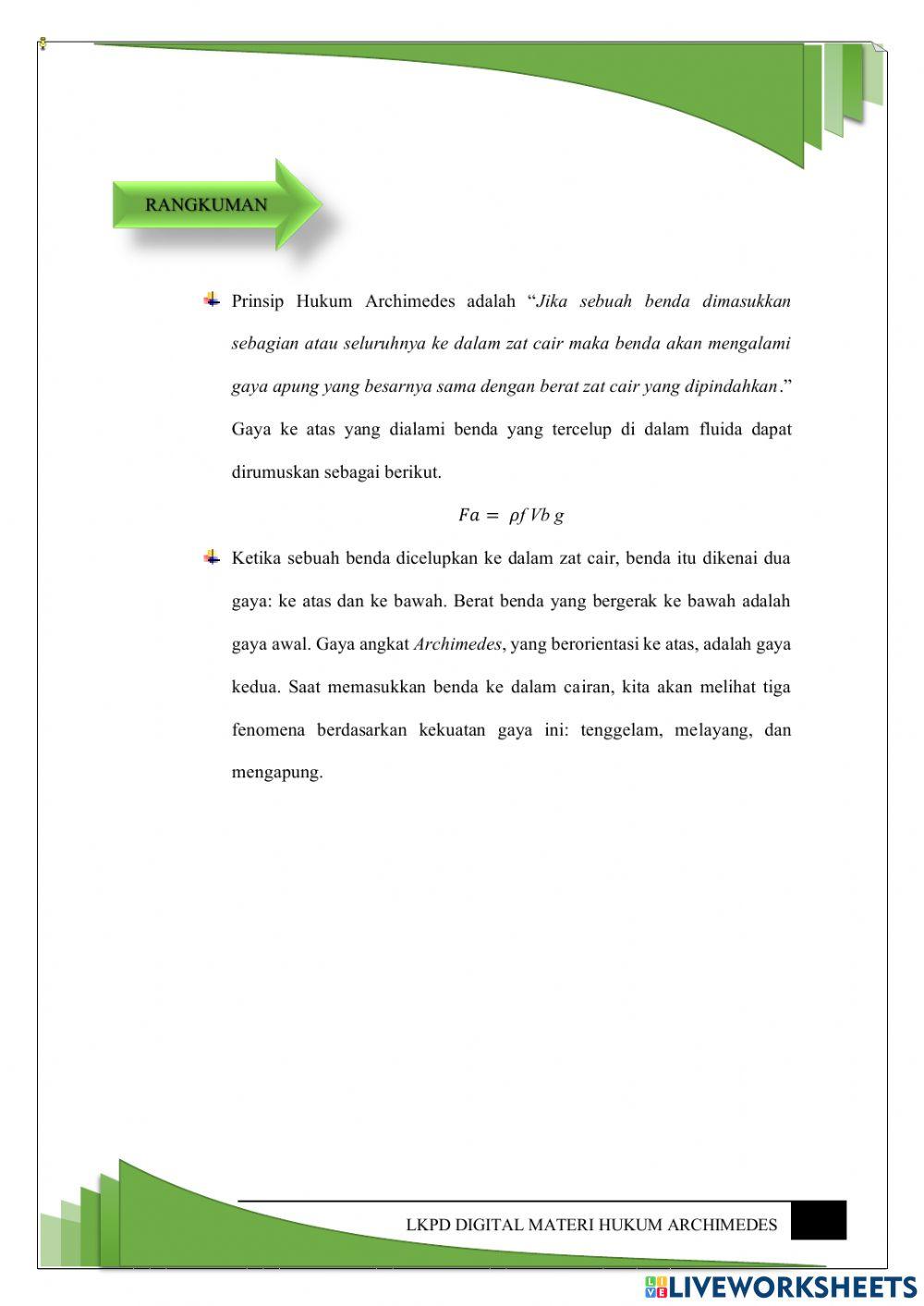 LKPD Digital Materi Hukum Archimedes