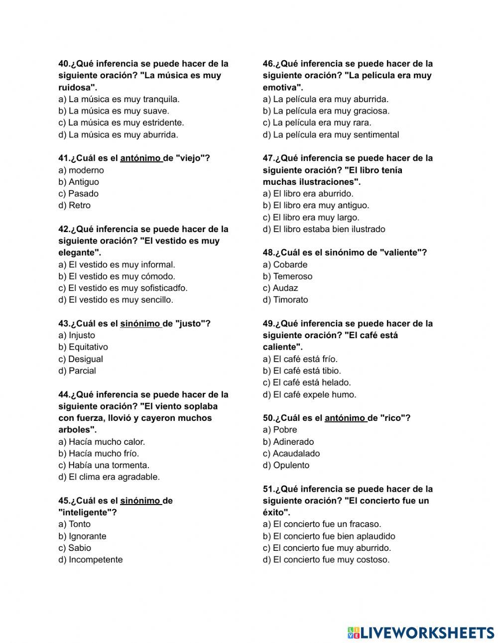 Razonamiento verbal de inferencias, verbos y sinónimos