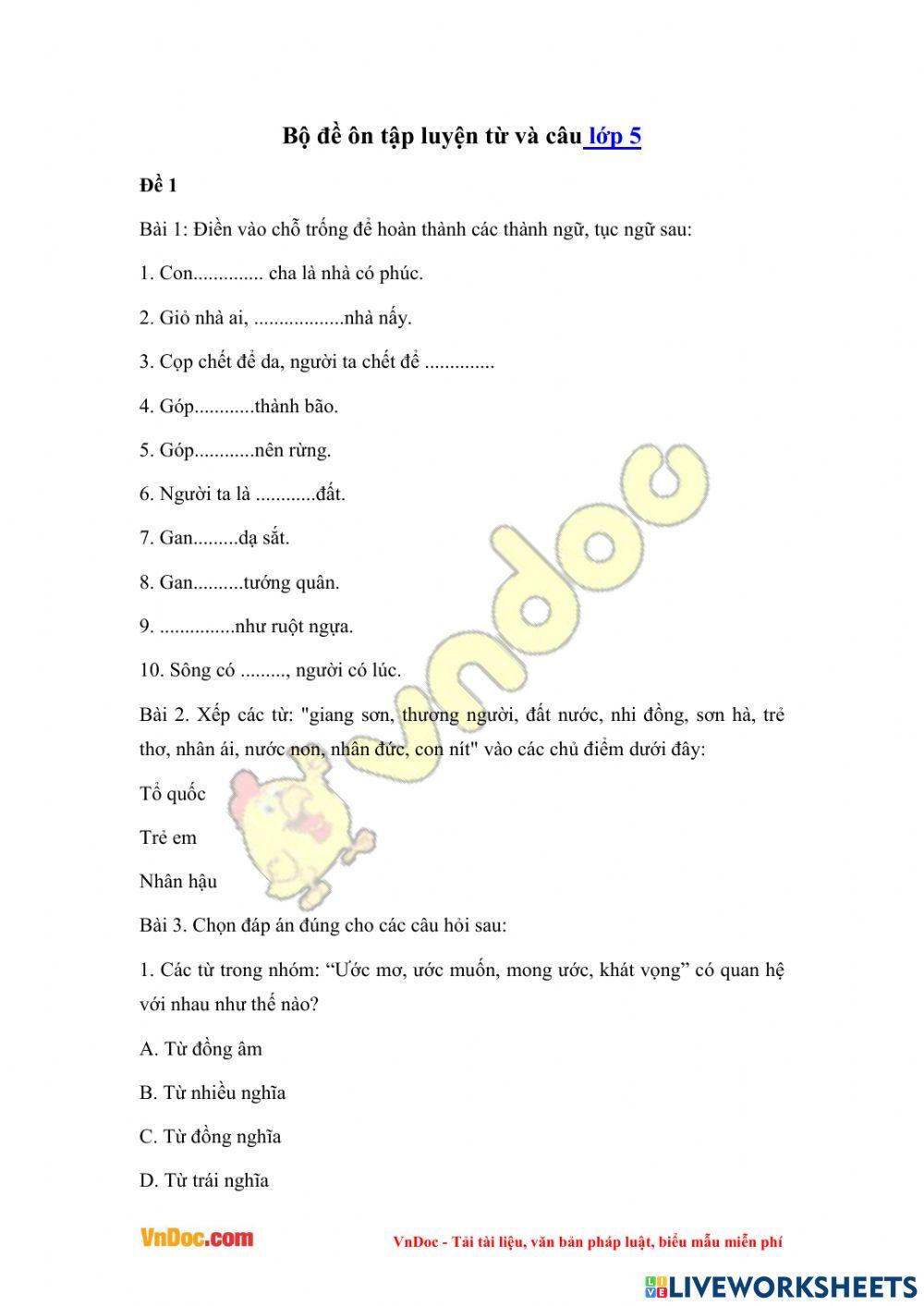 Ôn tập Luyện từ và câu K5