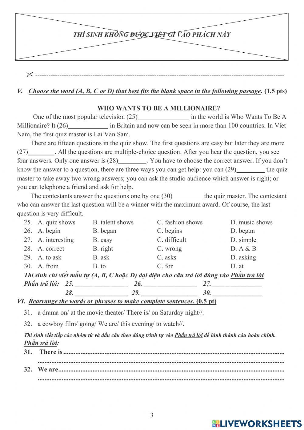 The second midterm test - grade 6 - Friends Plus