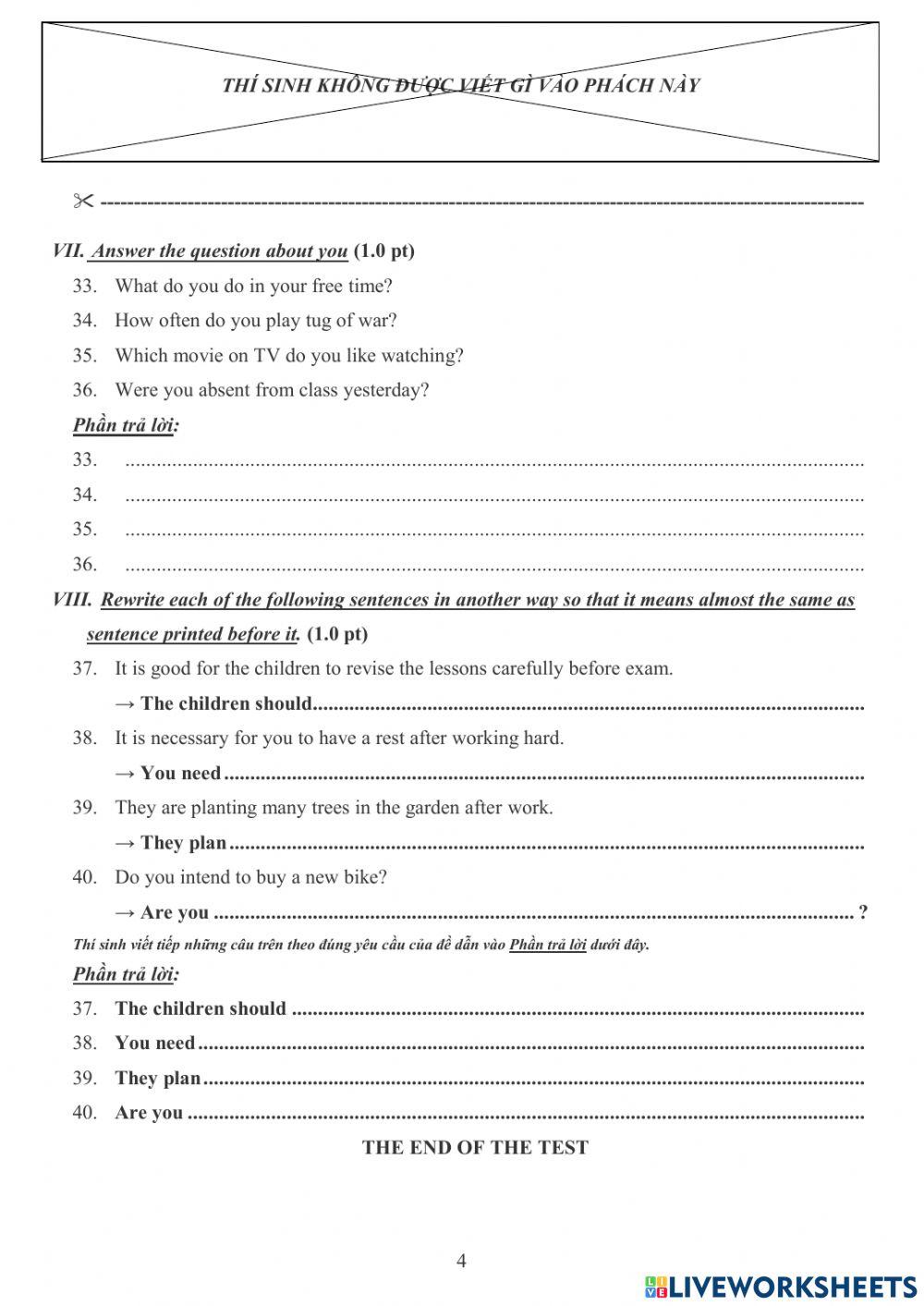 The second midterm test - grade 6 - Friends Plus