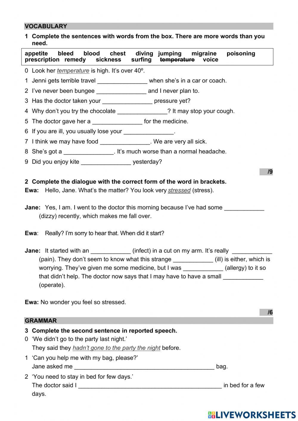 WW 4 Unit 6 language test