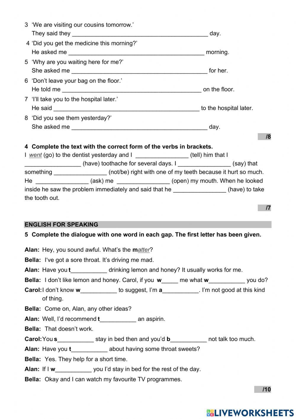 WW 4 Unit 6 language test