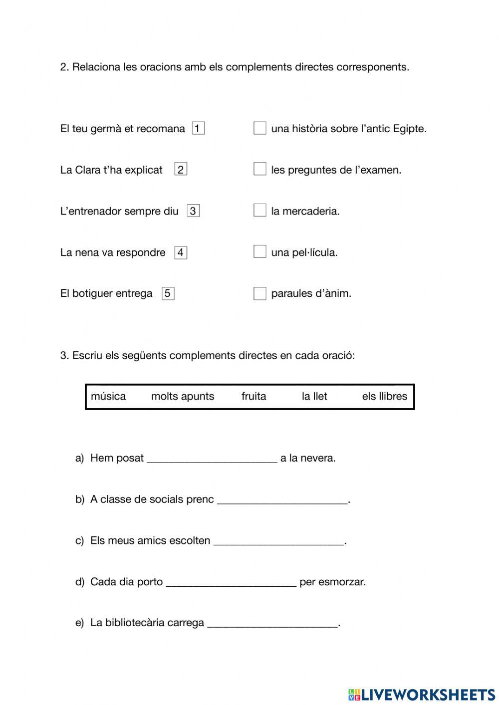 El complement directe (CD) - Llengua Catalana 6è de primària