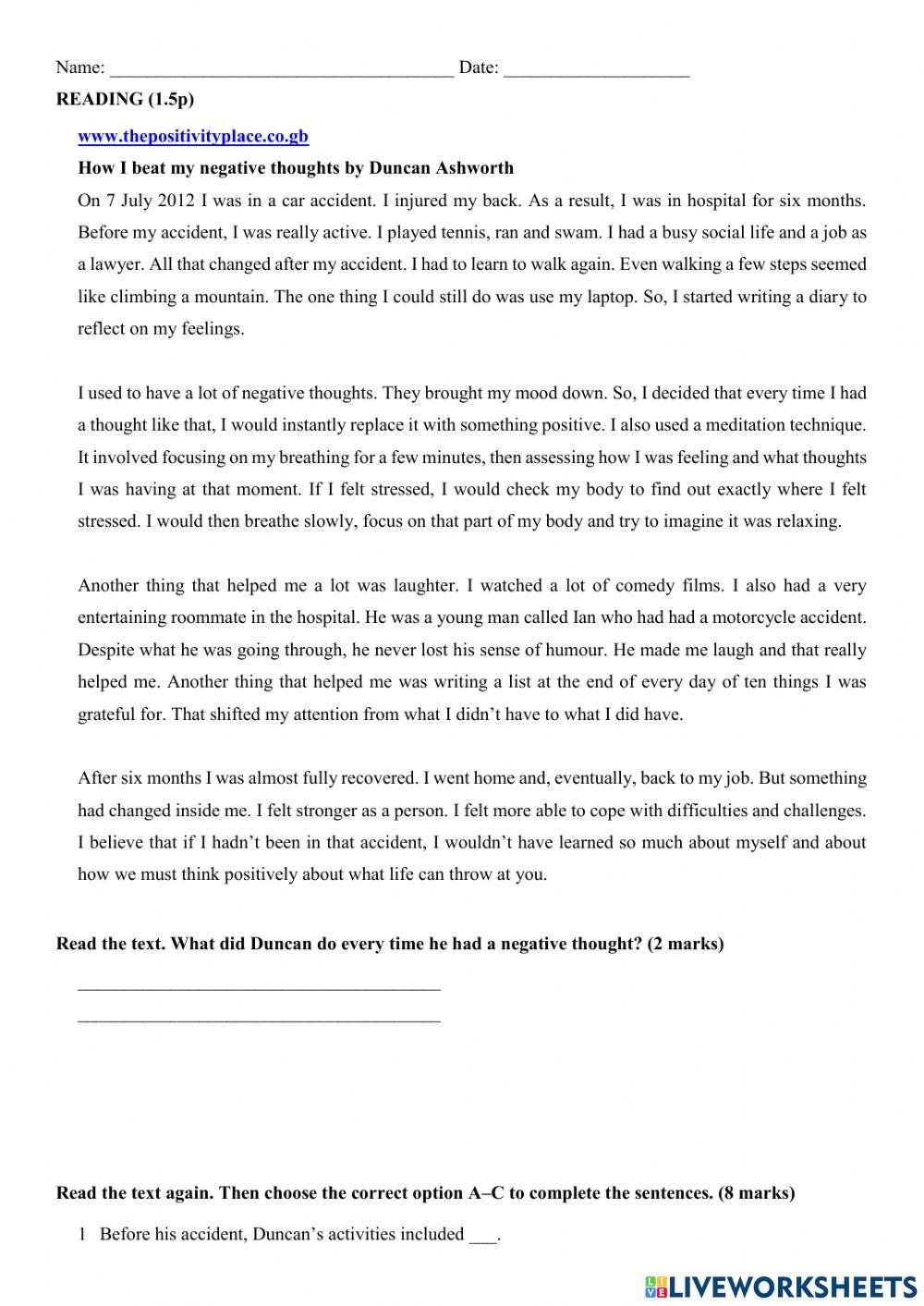 READING TEST UNIT 4- CARS