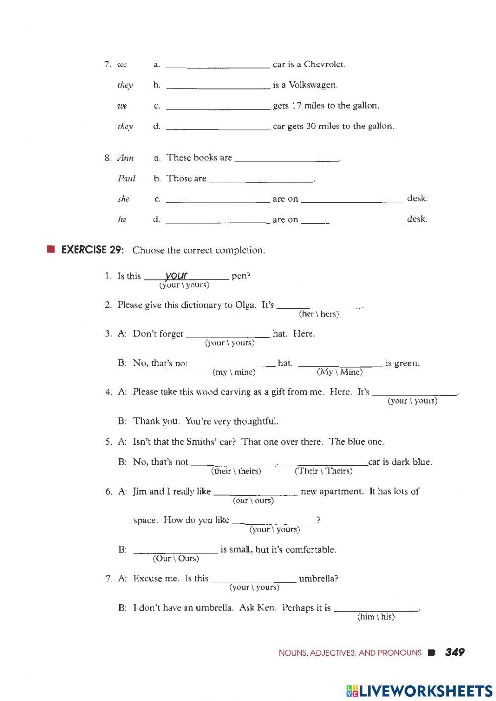 Possessive pronouns and adjectives