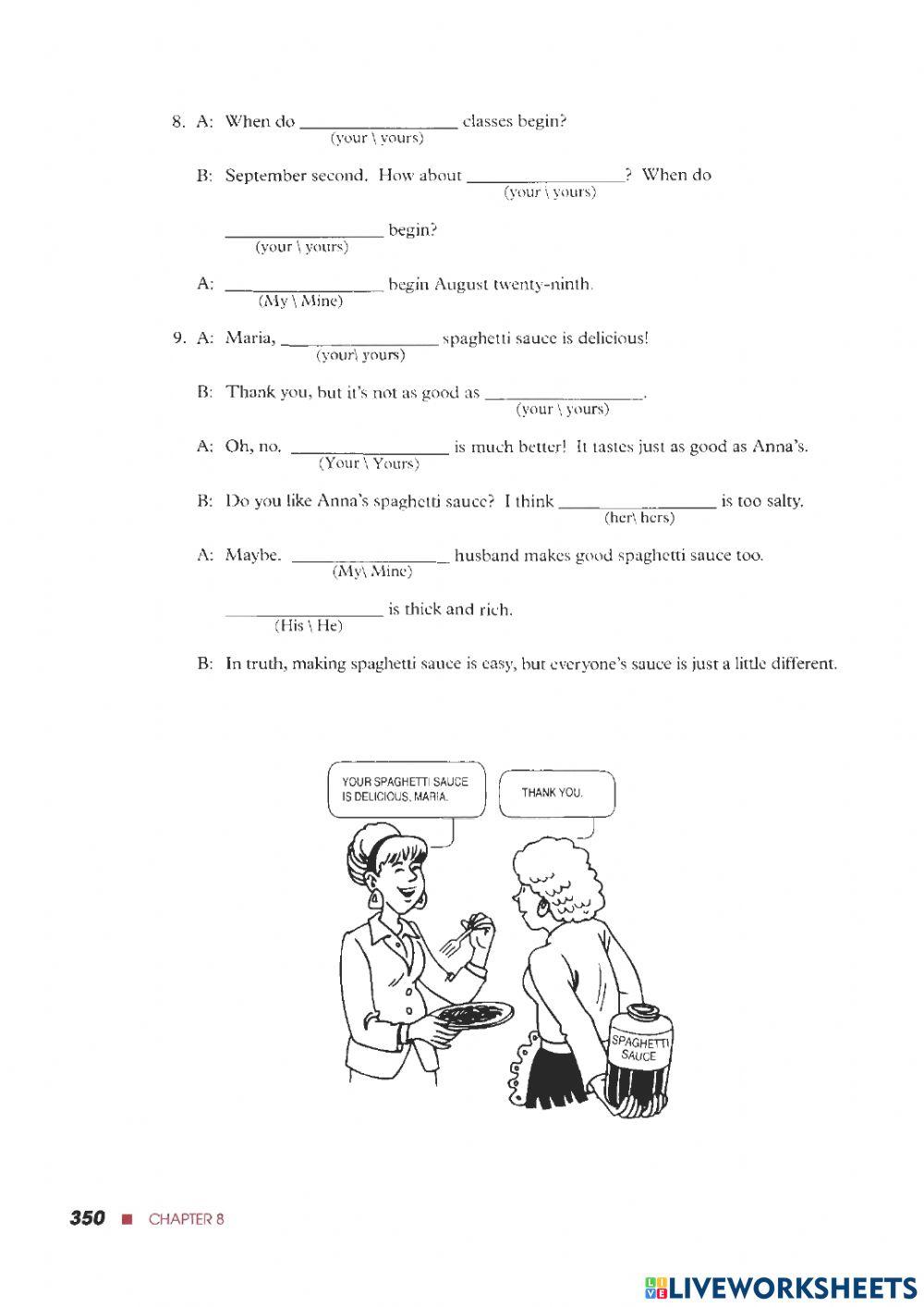 Possessive pronouns and adjectives