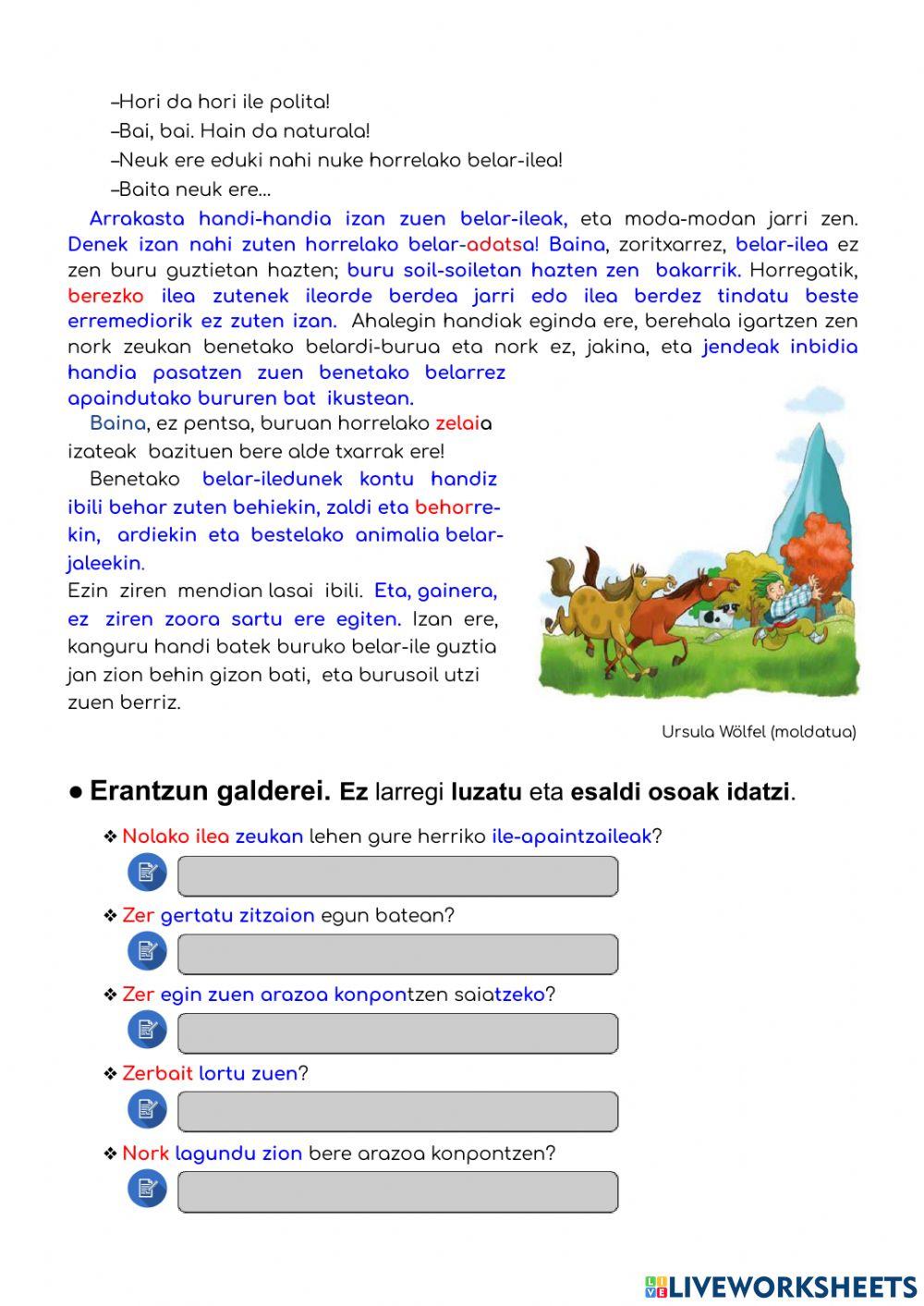 Irakurketa lantzen. Belar-ilearen ipuina