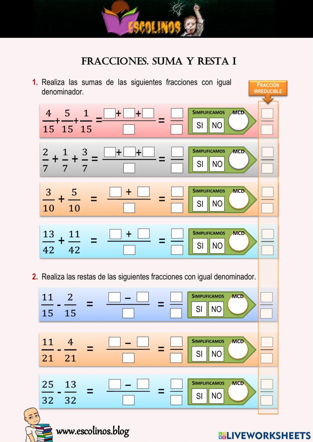 Fracciones. Suma y resta I