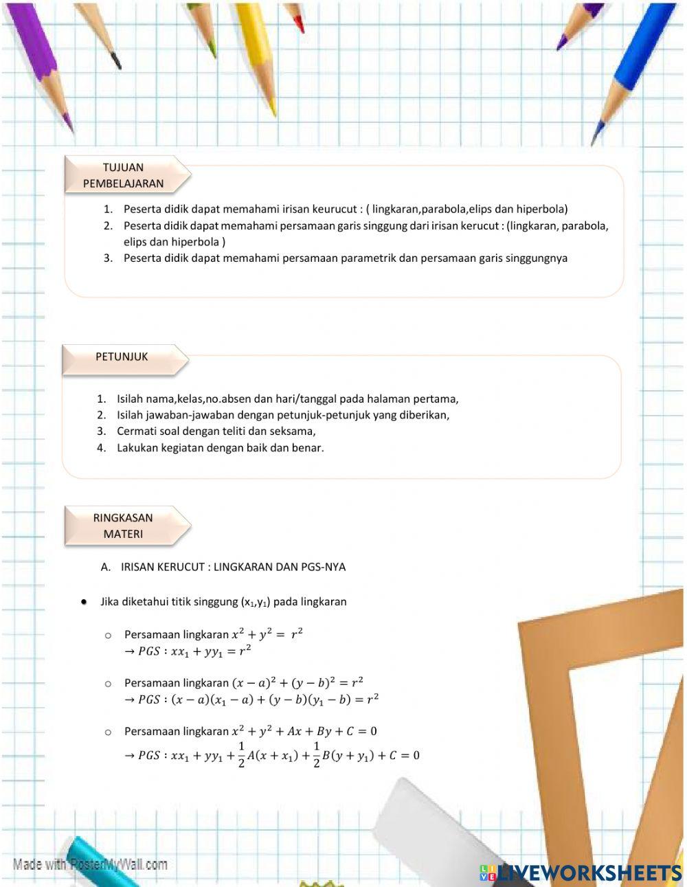 Lkpd interaktif irisan kerucut dan persamaan parametrik