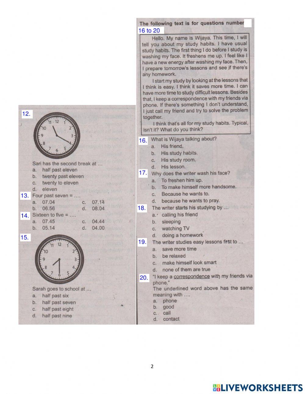 Ulangan Bahasa Inggris Bab 1 Kelas 7 SMPITC