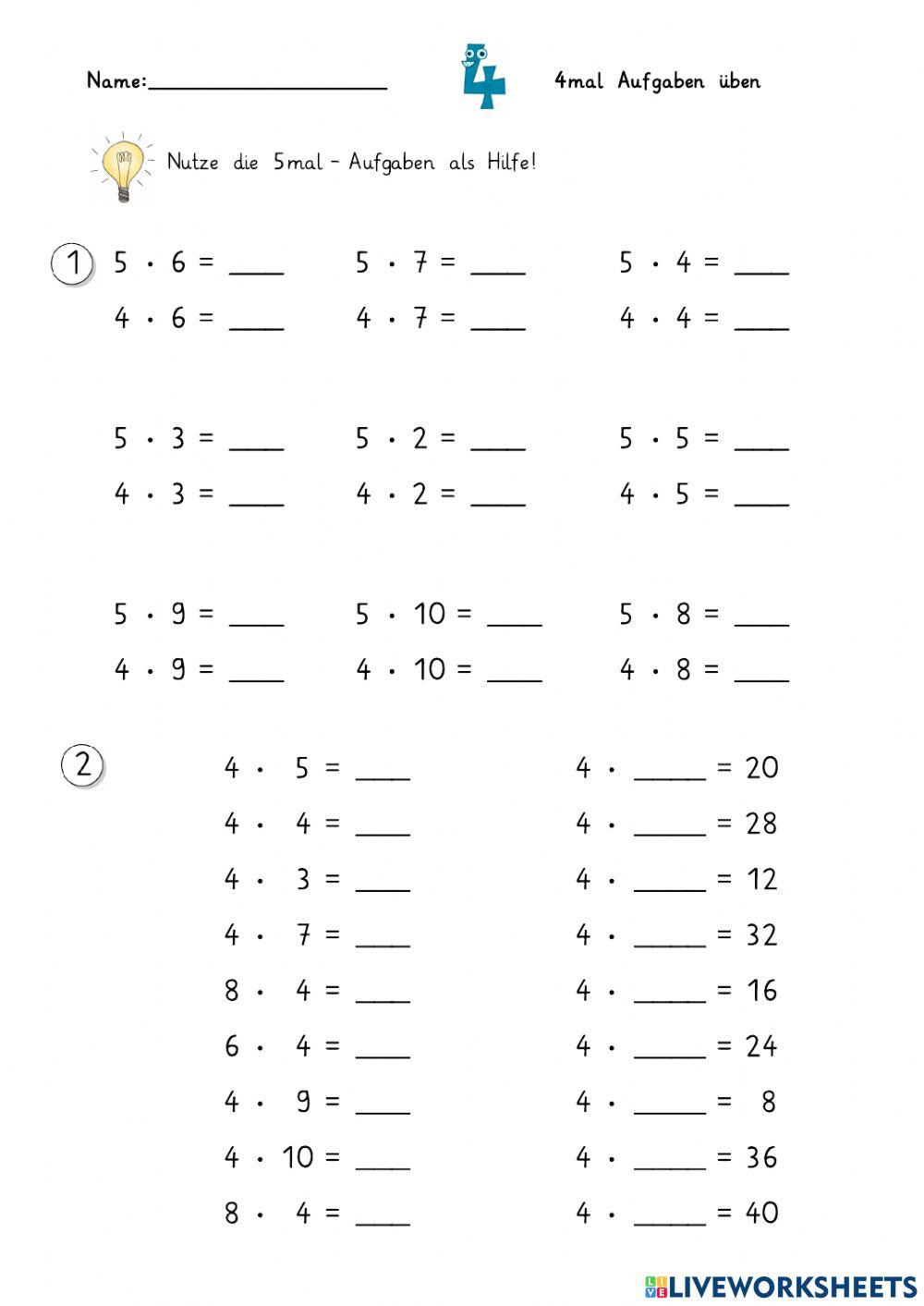 4mal Aufgaben mit Hilfe der 5mal Aufgaben