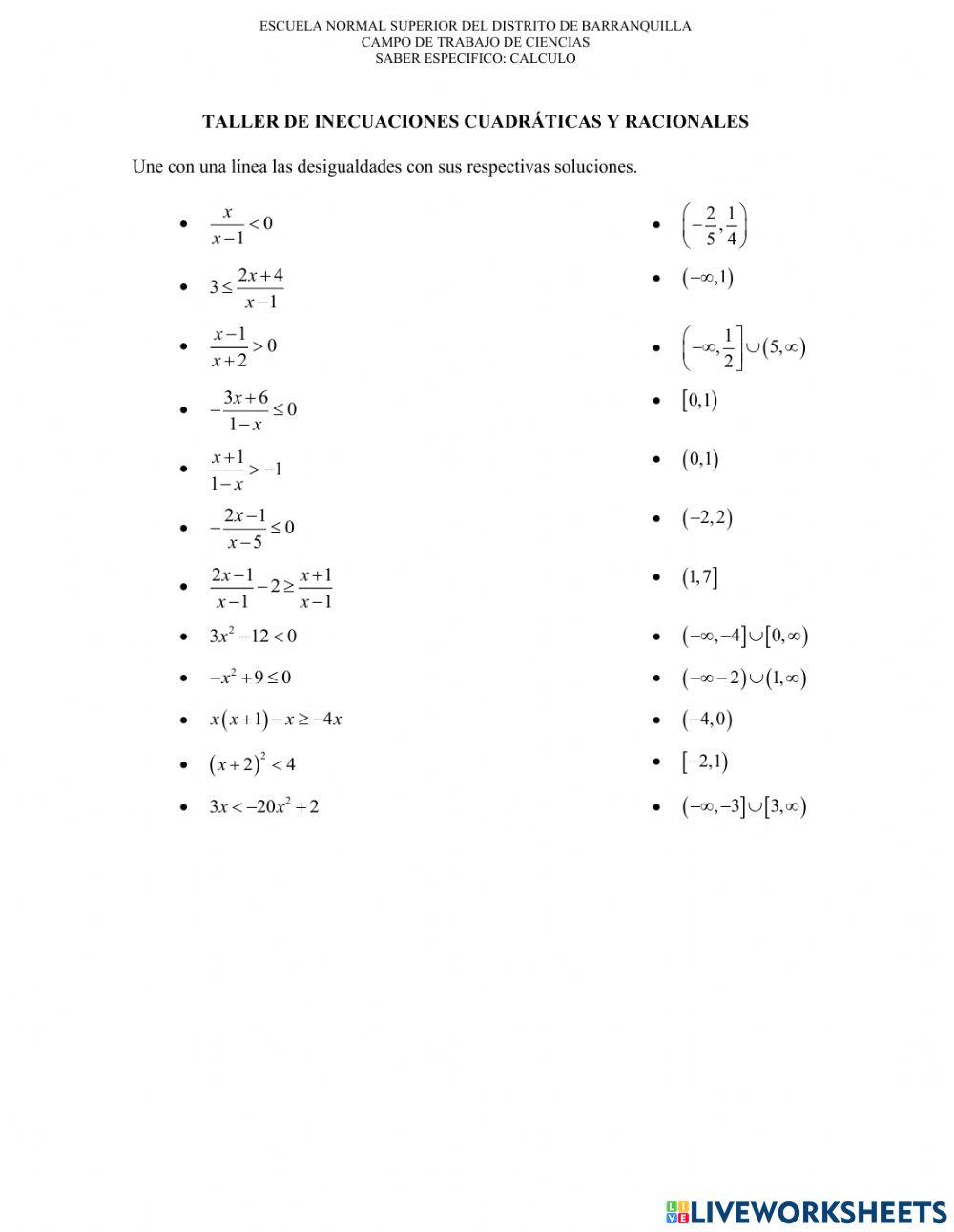 Inecuaciones racionales y cuadraticas