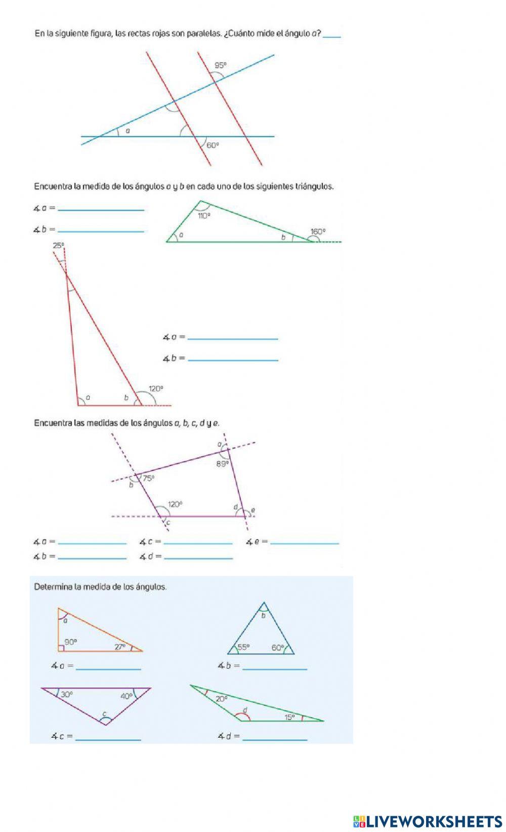 Ángulos faltantes en tiángulos y entre paralelas-secante