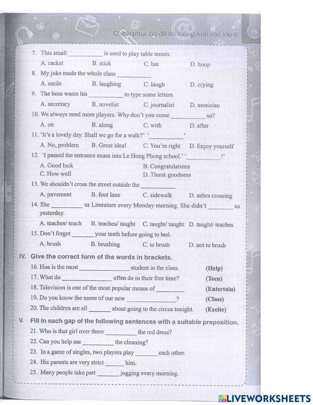ĐỀ 22 đề luyện thi tiếng anh vào cấp 2 tập 1