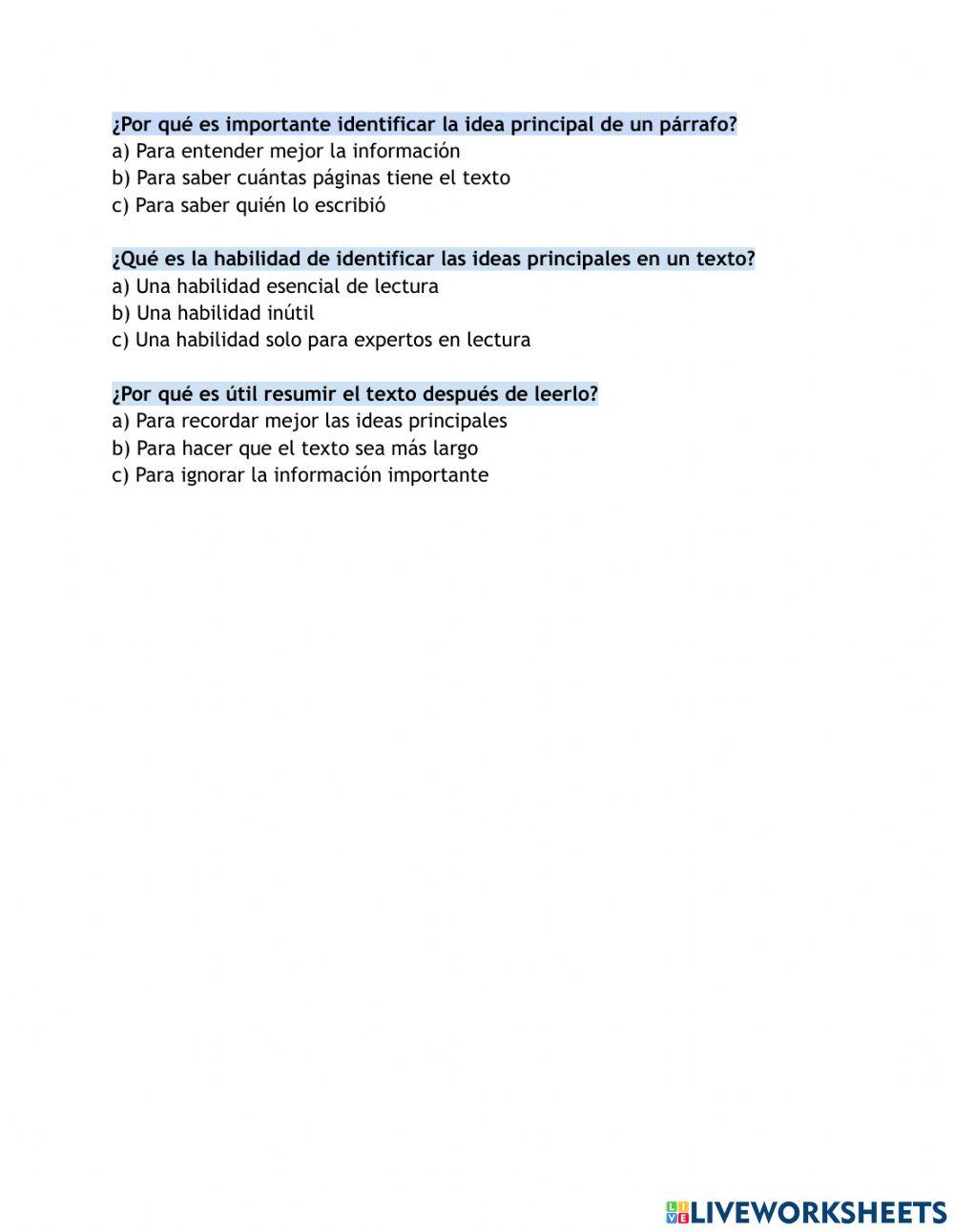 Ideas principales en un texto