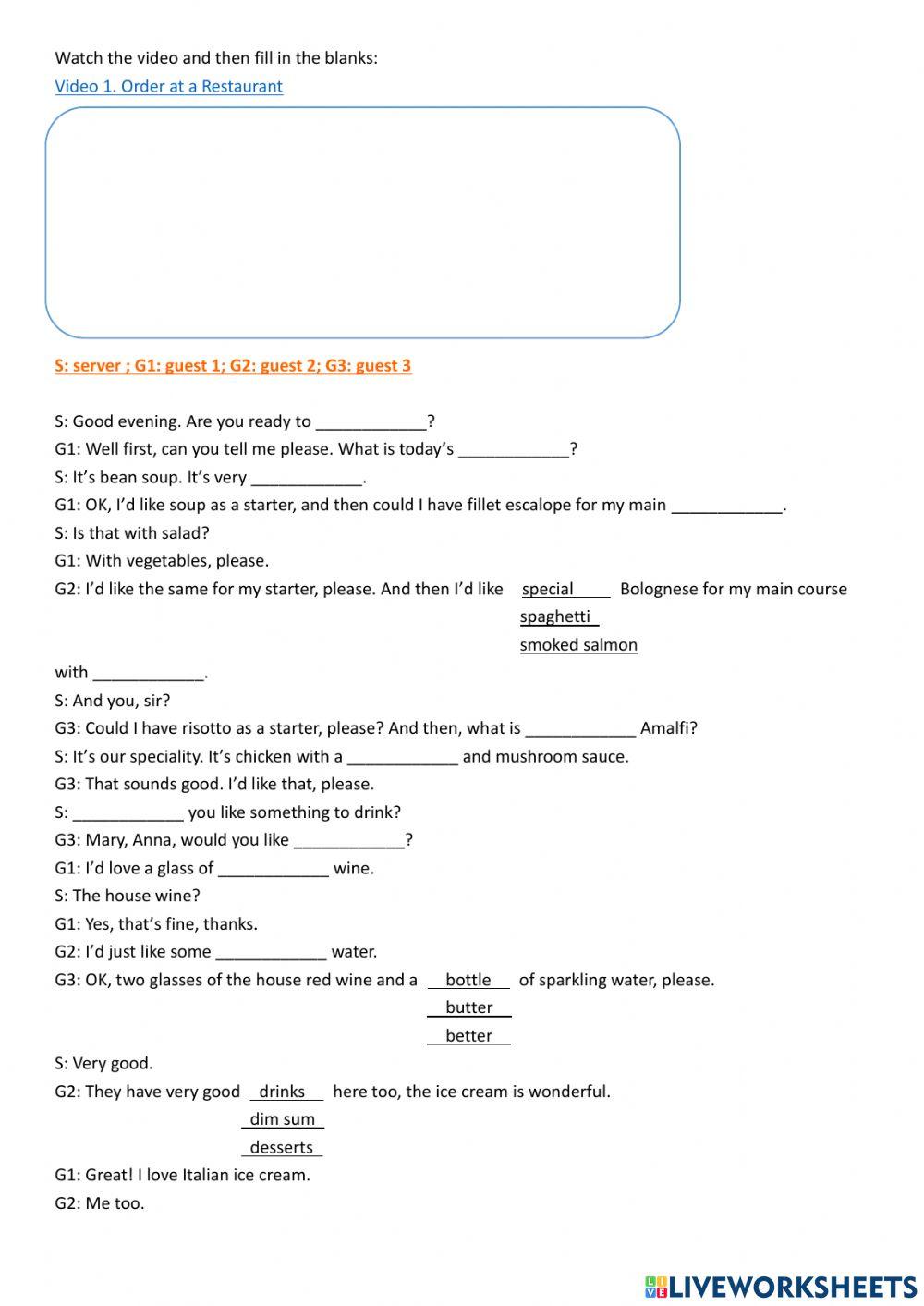 Order at a Restaurant 